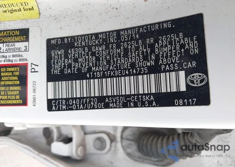 2014 Toyota Camry Se z USA, uszkodzony, nr VIN 4T1BF1FK9EU414735
